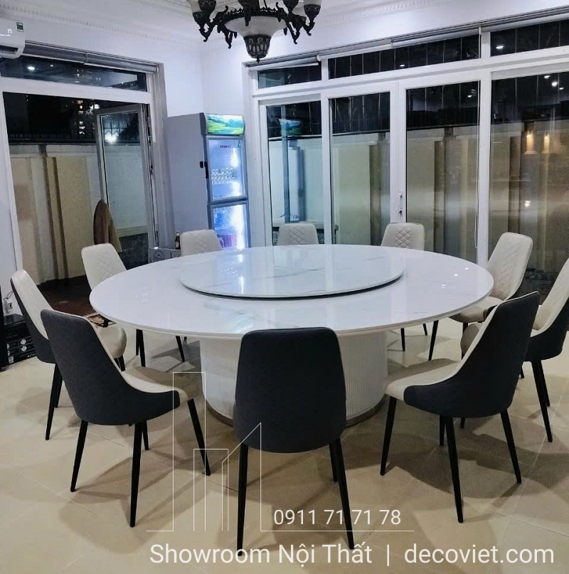 Bàn Ăn Tròn 2m4 Mặt Đá 10 Ghế 2240S