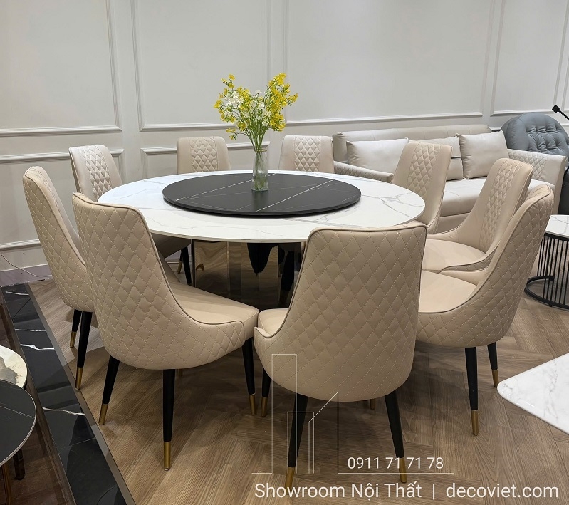 Bàn Tròn 8 Ghế Chân Inox Mặt Đá 2865S