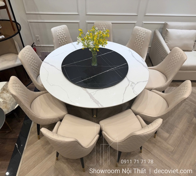 Bàn Tròn 8 Ghế Chân Inox Mặt Đá 2865S