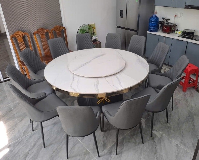 Bàn Ăn Tròn Mặt Đá 12 Ghế 2073S