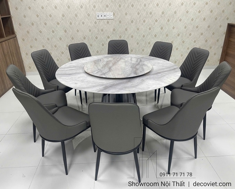 Bàn Ăn Tròn 10 Ghế Mặt Đá 1m6 2895S