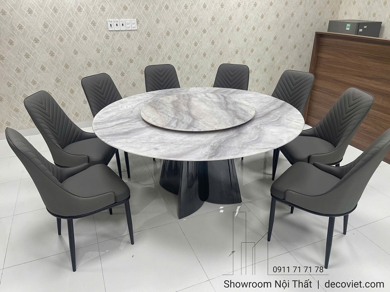 Bàn Ăn Tròn 10 Ghế Mặt Đá 1m6 2895S