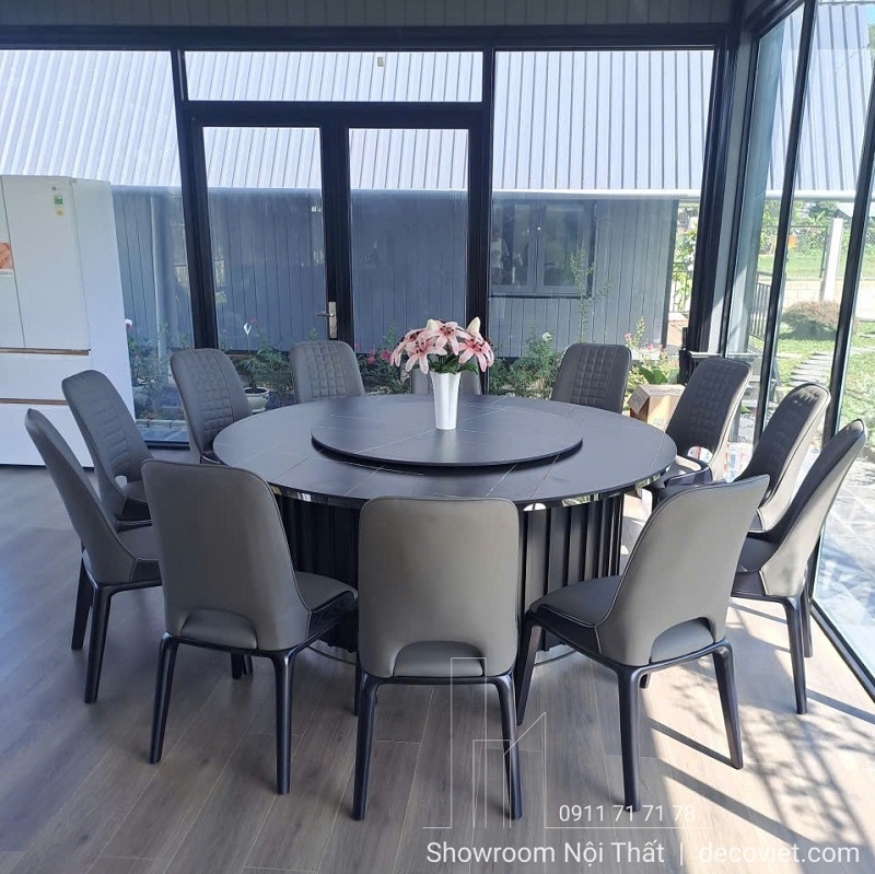 Bàn Ăn Tròn Mặt Đá 2m 12 Ghế 2838S
