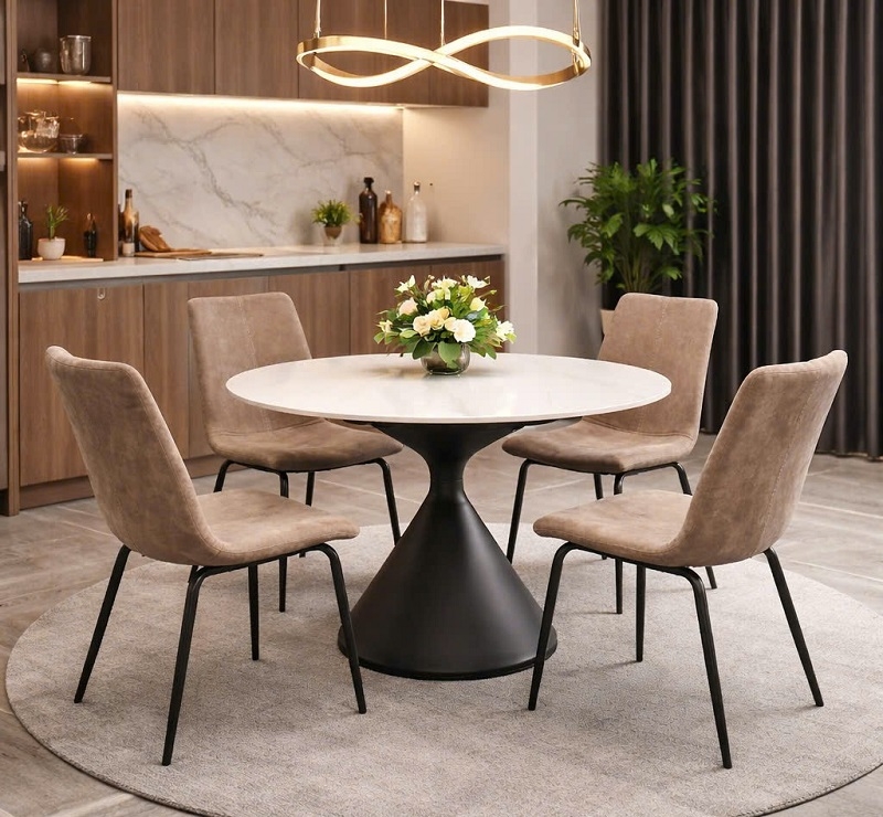 Bàn Ăn Tròn Mặt Đá 4 Ghế 2916S