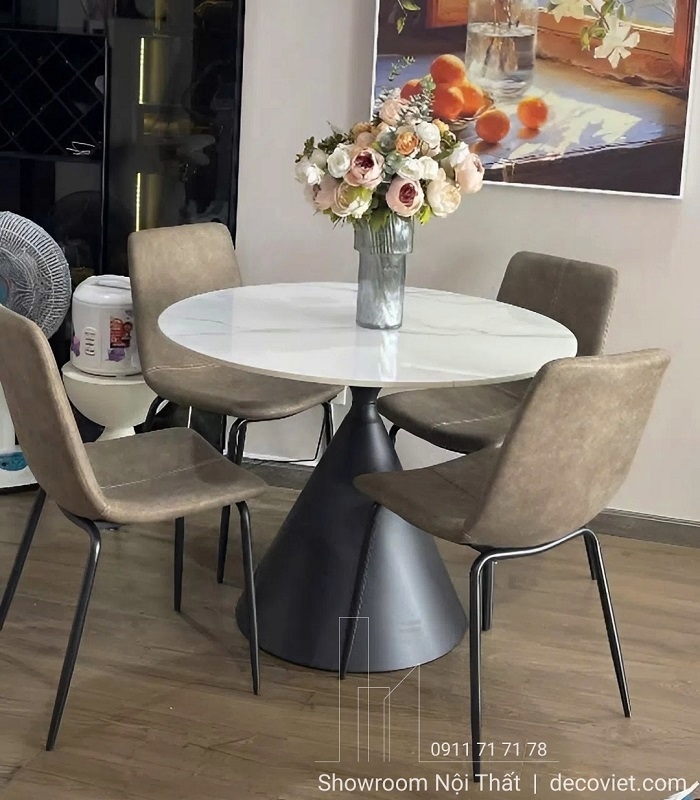 Bàn Ăn Tròn Mặt Đá 4 Ghế 2916S