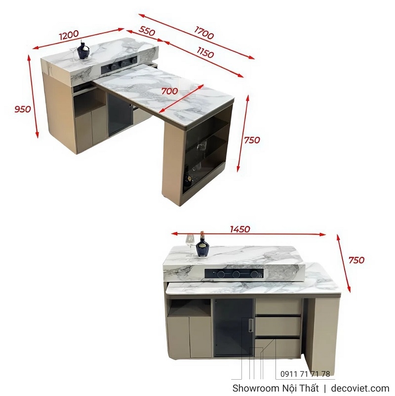 Bàn Đảo Bếp Gấp Gọn 2886S