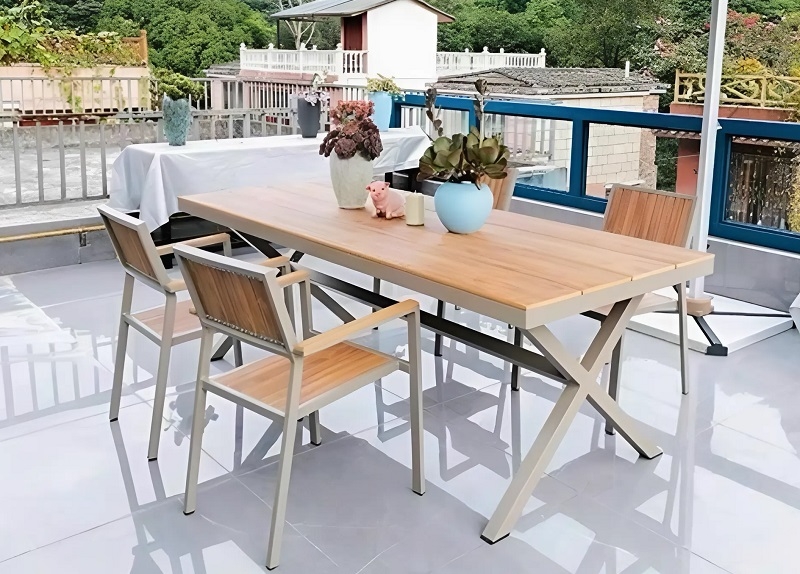 Bàn Ghế Nhôm Đúc Giả Gỗ 2048T