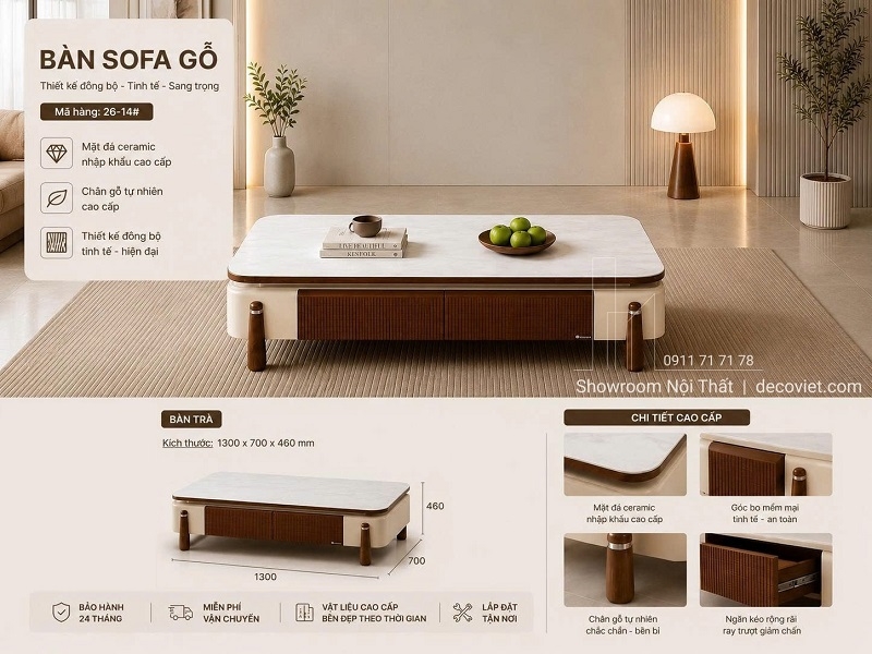 Bàn Sofa Gỗ Mặt Đá 491S