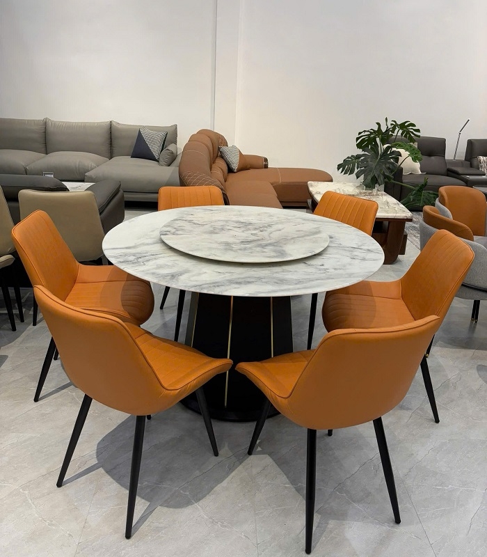 Bàn Tròn 6 Ghế Mặt Đá Cẩm Thạch 2734S