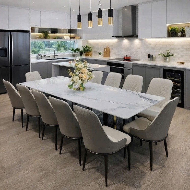 Bộ Bàn Ăn 12 Ghế Mặt Đá 2m6 2861S