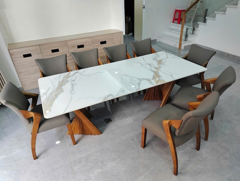 Bộ Bàn Ăn Gỗ 8 Ghế Mặt Đá 2464S