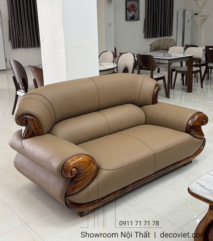 Bộ Sofa Gỗ Mun Da Bò Ý Cao Cấp 1106T