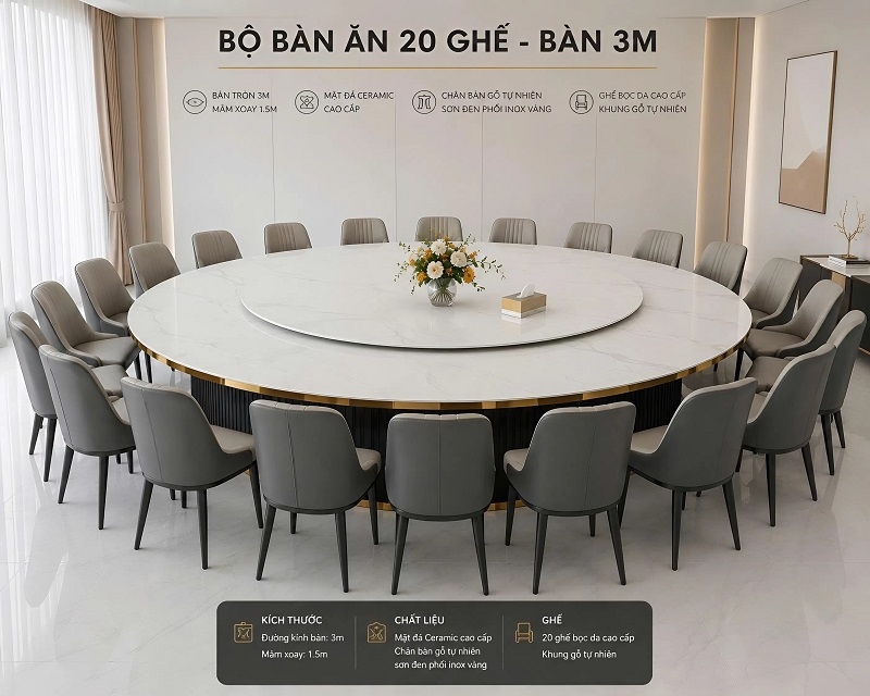 Bộ Bàn Ăn Tròn 20 Ghế Cao Cấp 2966S