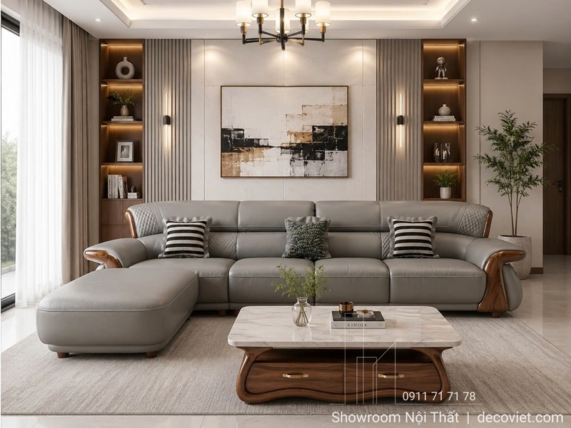 Ghế Sofa Gỗ Mun Bọc Da 1188T