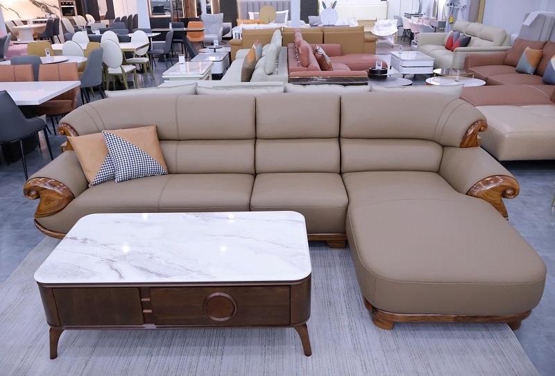 Sofa Gỗ Mun Da Bò Thật Nhập Khẩu 1053T