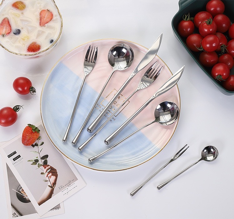 Bộ Dao Muỗng Nĩa Inox #304 Cao Cấp Cán Tròn W04 [ Màu Silver ]