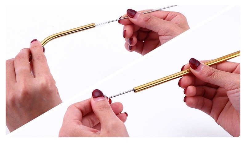 Sét 3 Ống Hút Inox #304 + Cọ Rửa_ Mạ Vàng [ Kích Thước: 21.5cm ]