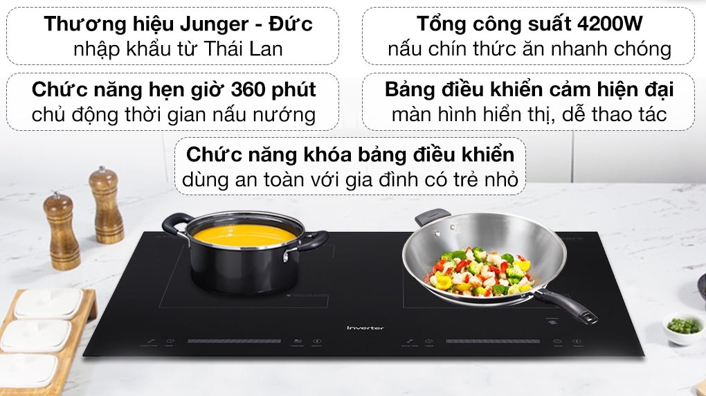 GIẢM 30%] [HÀNG CHÍNH HÃNG] Bếp từ âm 2 vùng nấu Junger NKD-22+ (Thái Lan)  | ĐIỆN MÁY TÂY HỒ