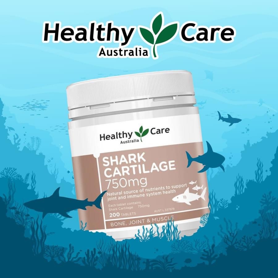 Sụn vi cá Healthy Care shark cartilage 750mg hỗ trợ xương khớp hộp 200 viên