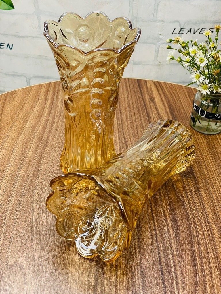 BÌNH CẮM HOA THUỶ TINH BÔNG VÀNG 20cm LOẠI DẦY (3)
