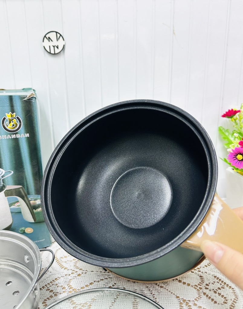 CA NẤU MÌ LẨU ĐIỆN SHANBAN MINI 18cm CÓ LỒNG HẤP