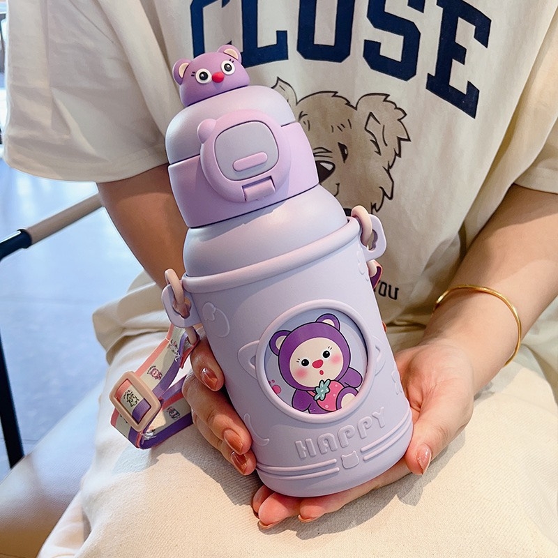 Bình nước giữ nhiệt có dây đeo chéo cực dễ thương 520ml (10) '