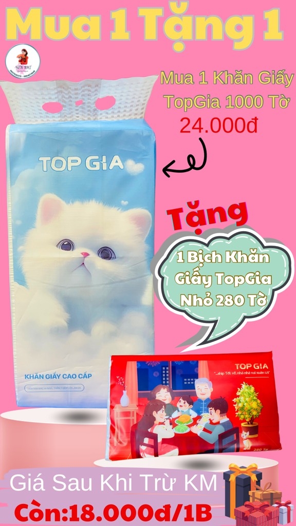 BỊCH GIẤY RÚT TOPGIA 1000 TỜ MẪU MÈO ( CHÍNH HÃNG) TẶNG KÈM BỊCH KHĂN GIẤY 300 TỜ TOPGIA XỊN (2)