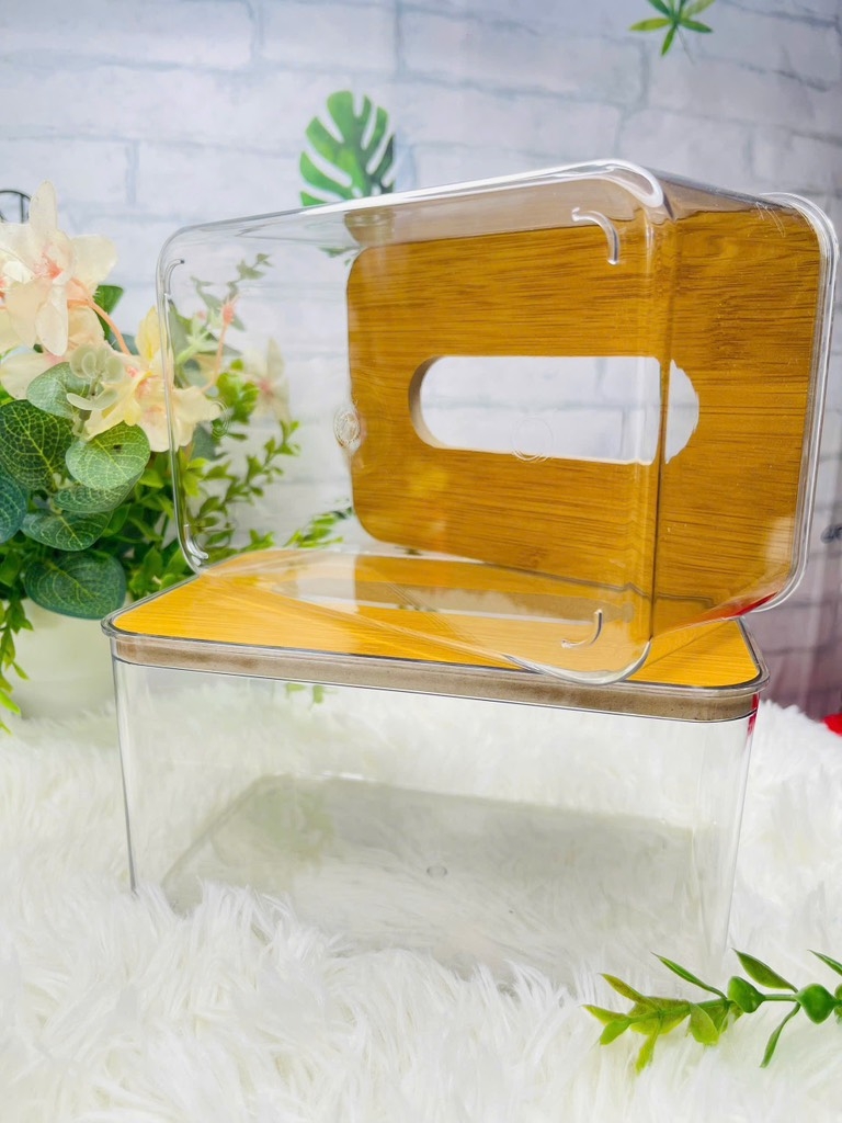 HỘP ĐỰNG GIẤY ĂN RÚT TRONG SUỐT NẮP GỖ SANG TRỌNG (2)