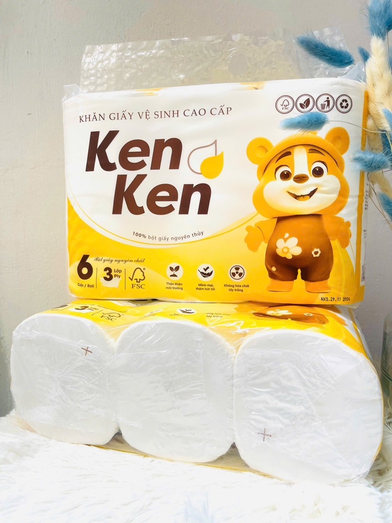 KHĂN GIẤY VỆ SINH LỐC 6 CUỘN KENKEN CHÍNH HÃNG XỊN (2) (cây 12 lốc)