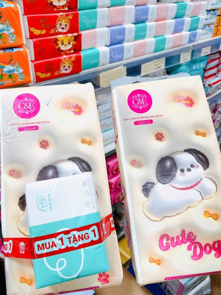 GIẤY RÚT DOG CUTE C&E 1280 TỜ ( Tặng kèm giấy rút topgia 5k) (VIP 3 Chọn phẩm hoặc ck)