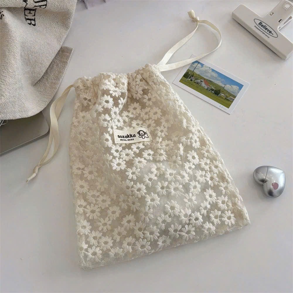 TÚI ĐỰNG MỸ PHẨM DÂY RÚT, TÚI LƯỚI REN HOA SOZAKKA (2)