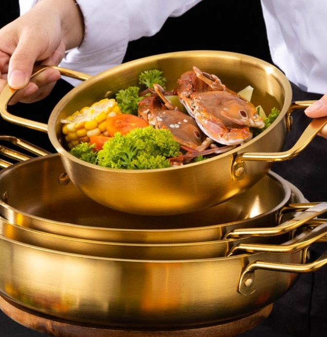 CHẢO NHÔM MẠ VÀNG 2 QUAI 18CM (2)