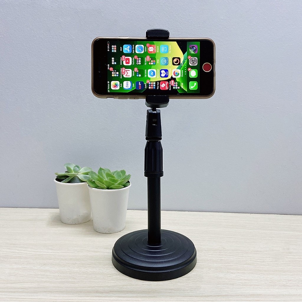Giá đỡ chân kẹp điện thoại đế tròn để bàn livestream / trợ giảng (1)