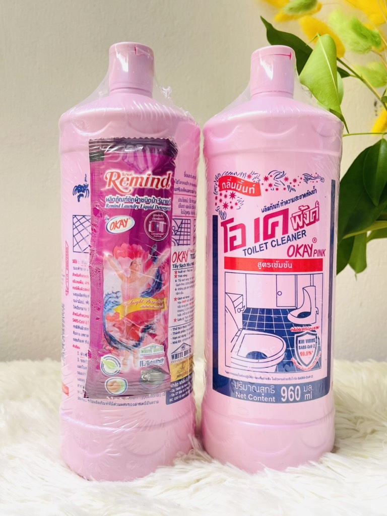 KM Tẩy Thái Okay Hồng 960ml Tặng Kèm Bịch Lau Sàn Nhập Khẩu Chính Hãng - Thùng 26,5k ( thùng12chai) (2)