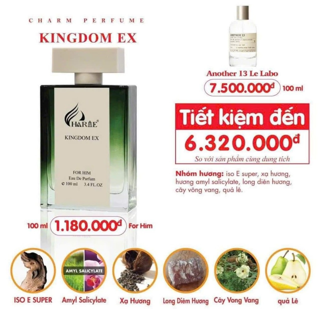 NƯỚC HOA CHARME KINGDOM EX 100ML C.Hãng LẺ CTY 1.180k (30) '