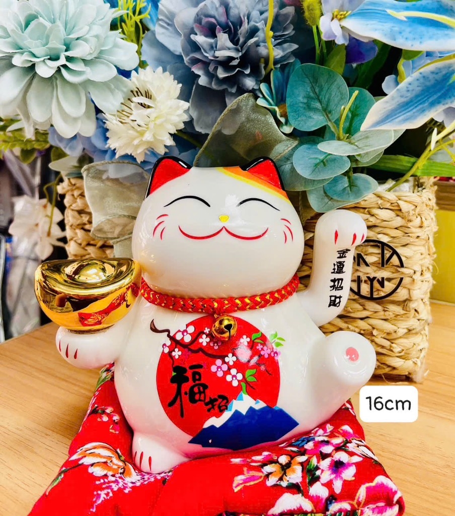 Mèo Thần Tài May Mắn Gốm Men Cao Cấp (16x14x16cm) (20)