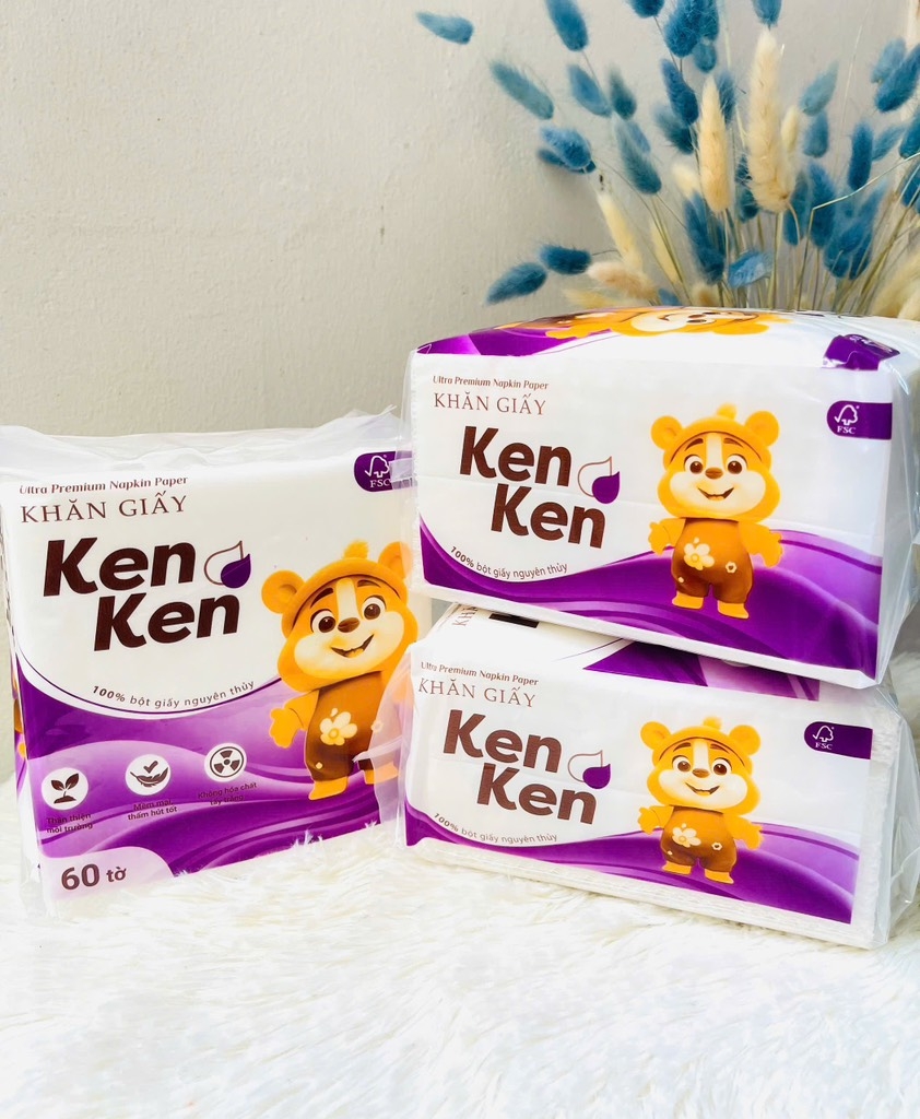 KHĂN GIẤY VUÔNG KENKEN 60 TỜ CHÍNH HÃNG XỊN (1) (thùng 64g)