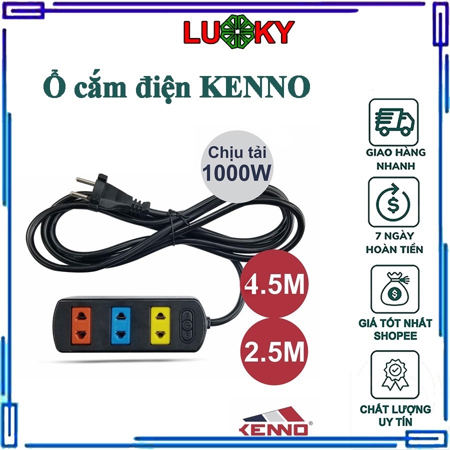Ổ Cắm Điện Kenno 3 Lỗ Dây 4.5m Chính Hãng Chịu Tải Tốt