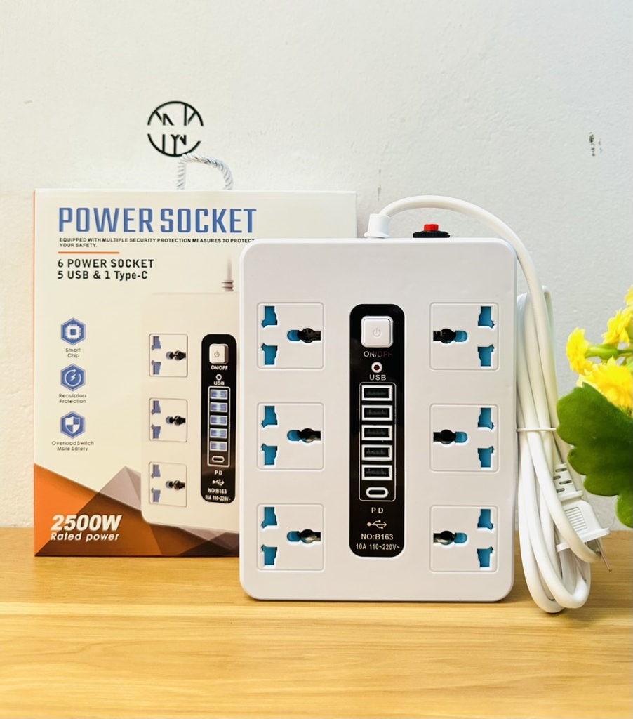 Ổ CẮM ĐIỆN 6 LỖ 5 CỔNG USB DÂY DÀI 2 MÉT MÃ B613 (10)