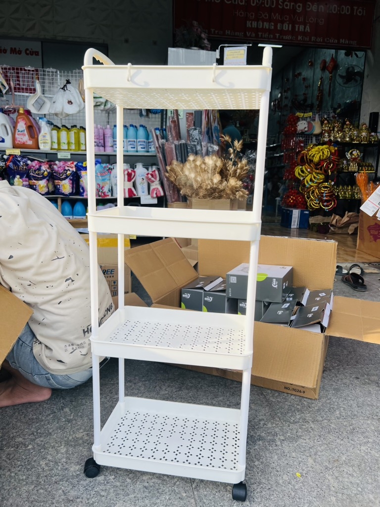 Kệ 4 Tầng Bánh Xe Hoạ Tiết Mẫu Cao Loại 1 Nhựa Cứng (9)