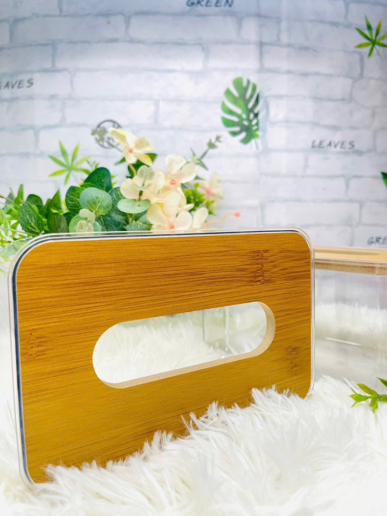 HỘP ĐỰNG GIẤY ĂN RÚT TRONG SUỐT NẮP GỖ SANG TRỌNG (2)