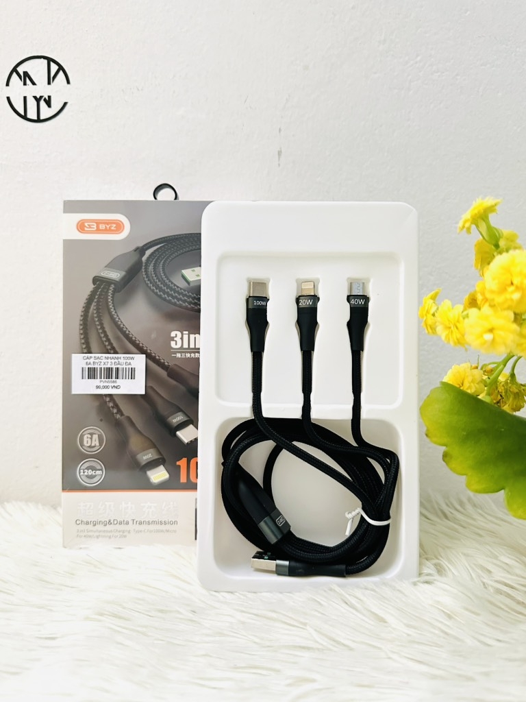 CÁP SẠC NHANH 100W 6A BYZ X7 3 ĐẦU ĐA NĂNG CHÍNH HÃNG (1)