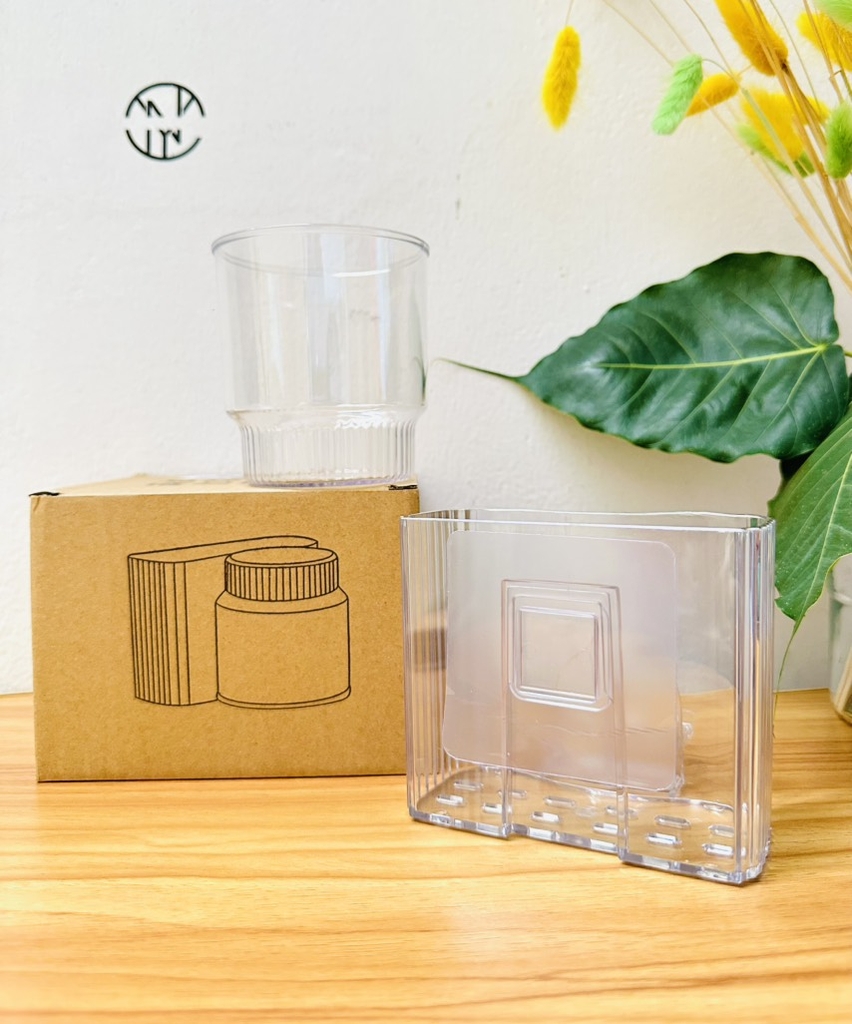KỆ DÁN TƯỜNG ĐỰNG BÀN CHẢI TRONG SUỐT KÈM CỐC (4)