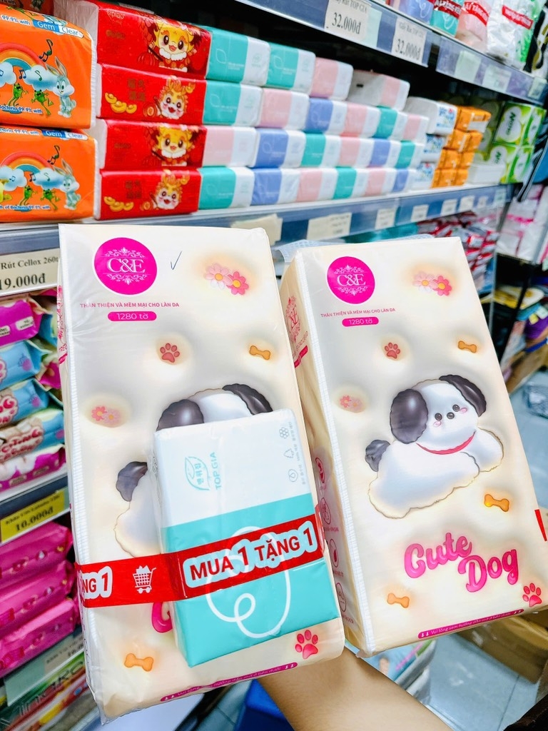 GIẤY RÚT DOG CUTE C&E 1280 TỜ ( Tặng kèm giấy rút topgia 5k) (VIP 3 Chọn phẩm hoặc ck)
