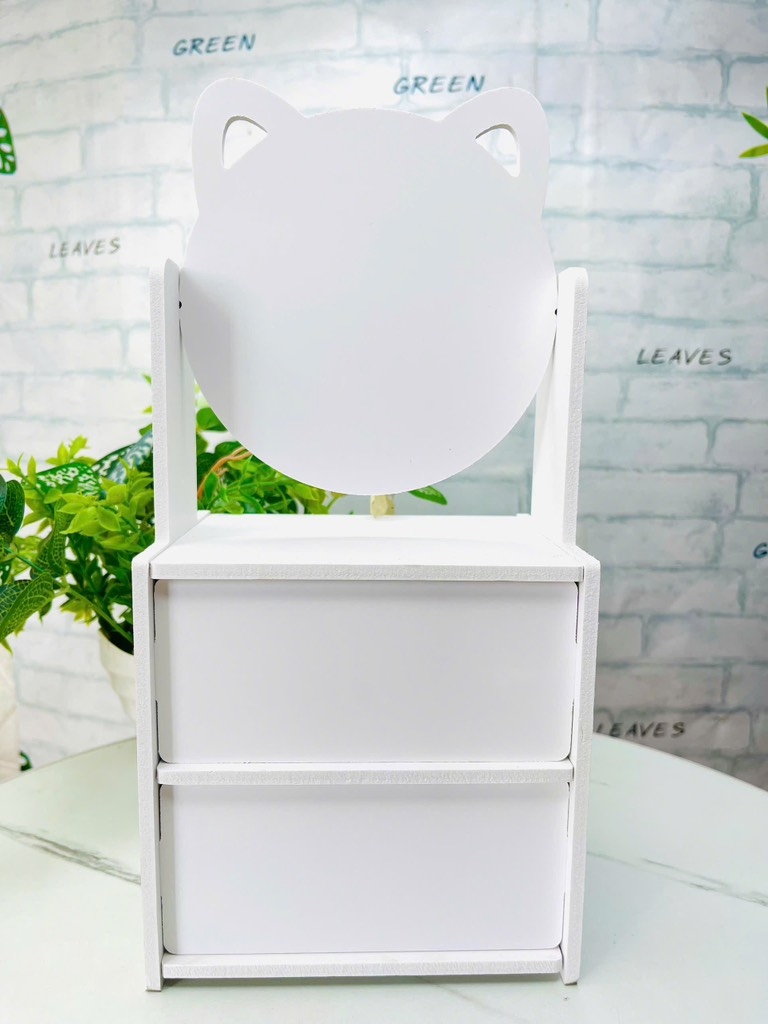 KỆ ĐỂ MỸ PHẨM 2 NGĂN CÓ GƯƠNG MẪU TAI MÈO TIỆN LỢI (4)