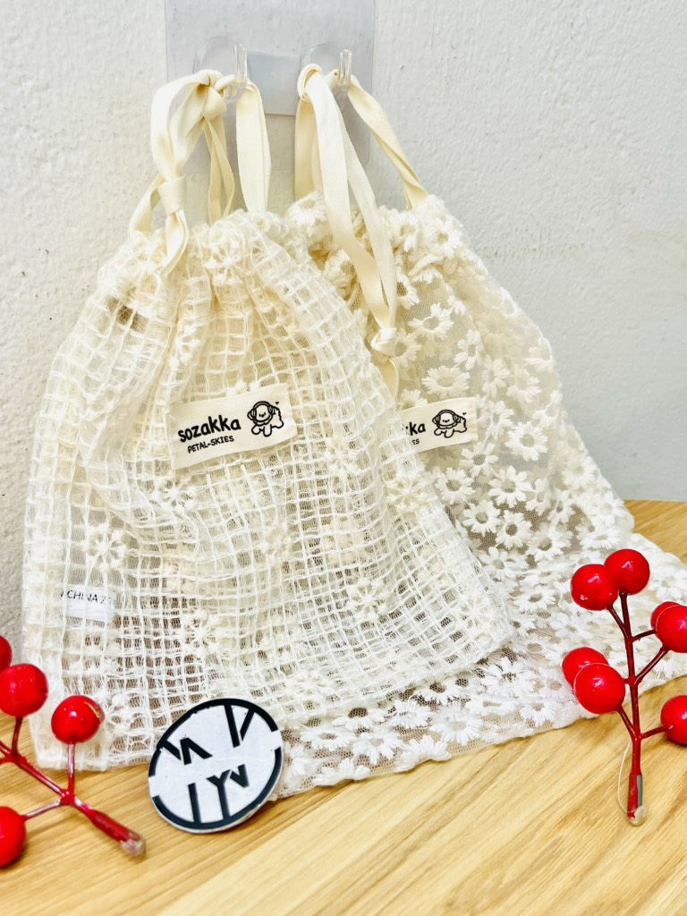 TÚI ĐỰNG MỸ PHẨM DÂY RÚT, TÚI LƯỚI REN HOA SOZAKKA (2)