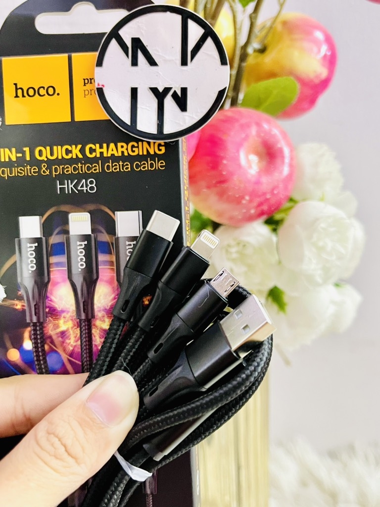 CÁP SẠC NHANH 3A HOCO LOẠI 1 HK48 3 ĐẦU SẠC ĐA NĂNG USB RA 3 ĐẦU MICRO TYPE C IPHONE DÂY DÙ CHỐNG ĐỨT CHÍNH HÃNG (6)