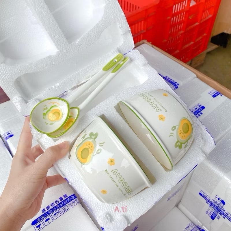 BÁT SỨ ĂN DẶM IN HOA KUTE KÈM MUỖNG CHO BÉ LOẠI 1 (2)