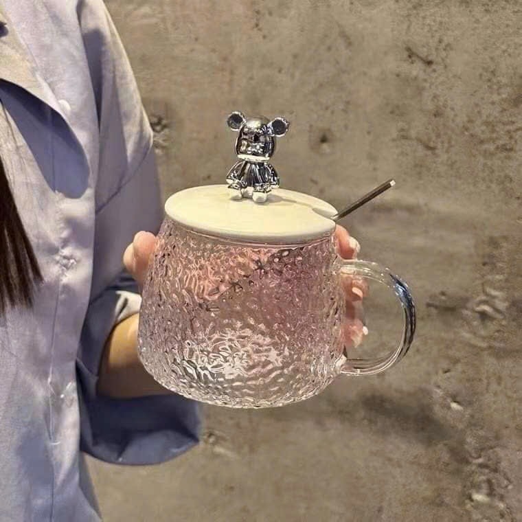 Cốc Thuỷ Tinh Kèm Muỗng Nắp 500ml Hình Beabrick (1)