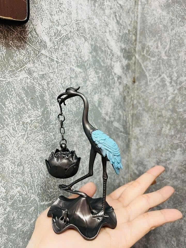 Lư Hương Bằng Đồng Hạc Đốt Trầm Ngậm Hoa Sen (4)